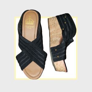 Crown Vintage black elastic cork Wedge 7